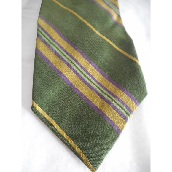 Vintage  striped Green Purple Yellow Clip on Tie Necktie Snapper - Picture 3 of 7